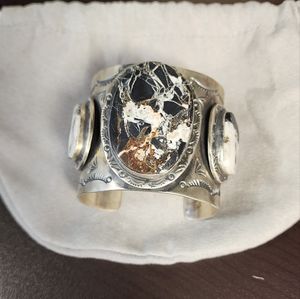 Vintage Native American Signed Silver Cuff Bracelet